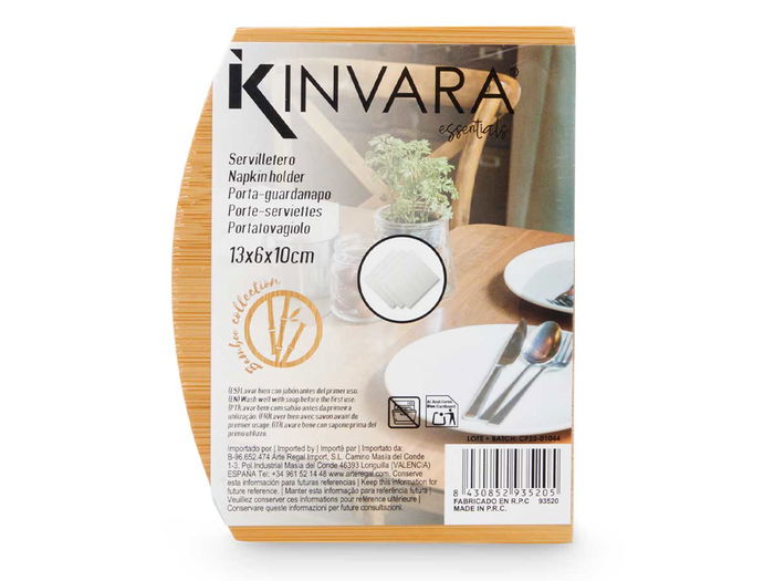 Kinvara Servilletero Vertical Bambú 13x10x6.9 cm Marrón (Set de 18)