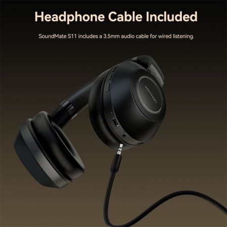 Vention NBBB0 Auriculares Inalámbricos SoundMate S11 Negros Bluetooth 5.3 con Micrófono y Batería de 20 Horas