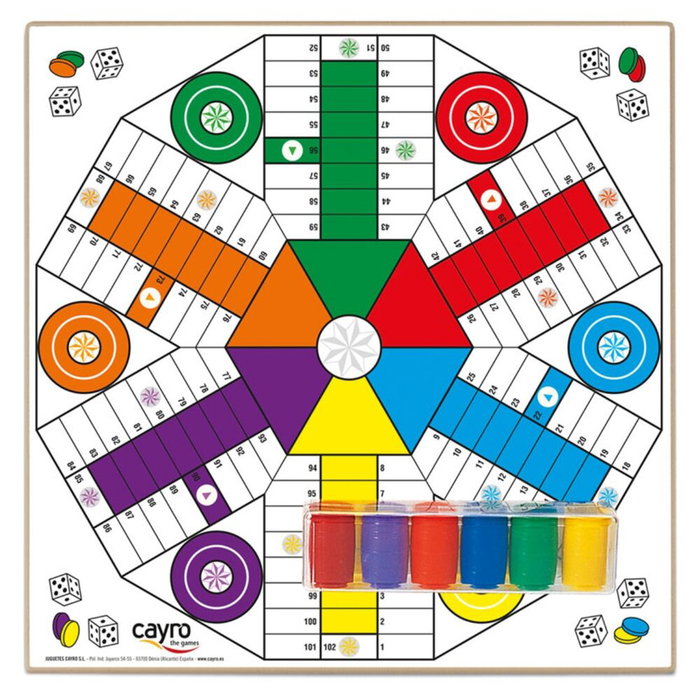 Cayro Tablero Parchís de Madera para 4 y 6 Jugadores con Accesorios Cayro Tablero Parchís de Madera para 4 y 6 Jugadores con Accesorios