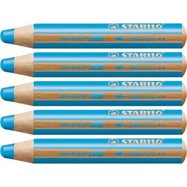 Stabilo Woody Lápices de Colores 3 en 1 Azul Cyan Estuche 5 UD