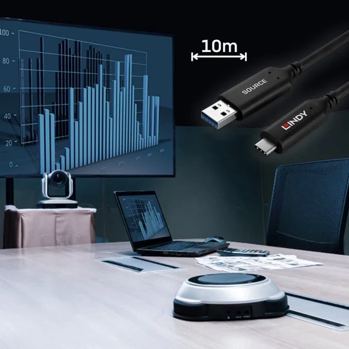 Lindy 43395 Cable USB USB A a USB C 10 m, USB 3.2 Gen 1 (3.1 Gen 1), 5 Gbit/s, Negro
