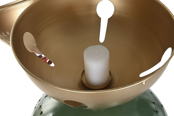 DKD Home Decor Figura Navidad Tradicional Rojo Verde Dorado Metal Portavela Desmontable 61x61x163 cm