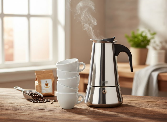 Inde Cafetera 6 Servicios Inducción Acero Inoxidable Quttin - 11.8 x 13.9 x 18.5 cm (6 Unidades)