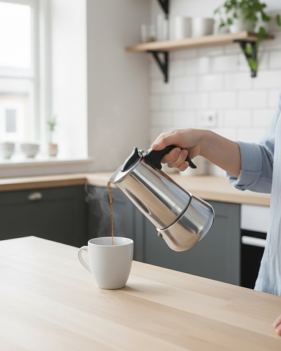 Inde Cafetera 6 Servicios Inducción Acero Inoxidable Quttin - 11.8 x 13.9 x 18.5 cm (6 Unidades)