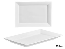 Vessia Bandeja de Porcelana Rectangular Ancha para Servir - 35.8 cm Ancho x 25.5 cm Largo x 3 cm Alto - Color Blanco (Set de 8)