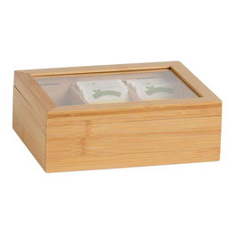 Andrea House Caja para infusiones de bambú y cristal 21 x 16 x 7,5 cm cc73015