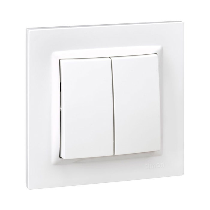 Simon Doble conmutador blanco Serie 10 con marco 230V 10AX IP20