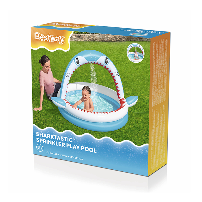 Bestway Piscina Hinchable Infantil Tiburón con 2 Aros y Aspersor 163x127x92 cm
