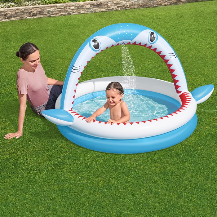 Bestway Piscina Hinchable Infantil Tiburón con 2 Aros y Aspersor 163x127x92 cm