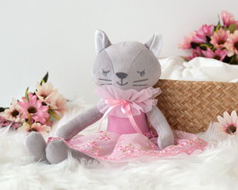 KioKids Muñeca de Trapo Gato Tierno con Falda Rosa para Bebés +10 Meses Multicolor de Poliéster