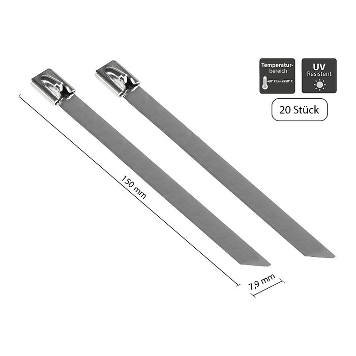 GoodConnections Bridas de acero inoxidable 150mm x 7,9mm Negro (20 piezas)