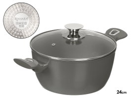 Kinvara Cacerola de Inducción Forjada 24 cm Gris, Aluminio EN601, Base 3.1 mm, Asas de Tacto Suave (Set de 6)