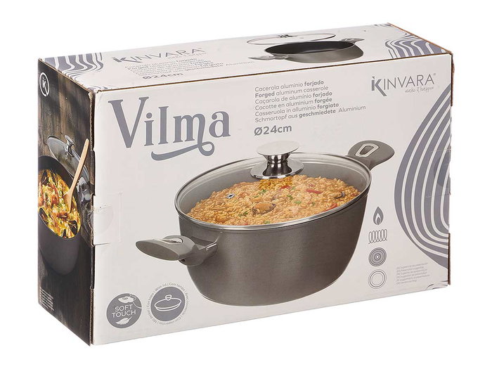 Kinvara Cacerola de Inducción Forjada 24 cm Gris, Aluminio EN601, Base 3.1 mm, Asas de Tacto Suave (Set de 6)