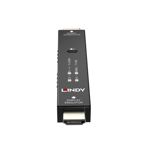 Lindy 32683 Emulador EDID HDMI, Sincronizador de Monitor 4K UHD 3840x2160, Ancho de Banda 18 Gbit/s, HDCP 1.4/2.2, USB Micro-B, Carcasa de Metal Negro