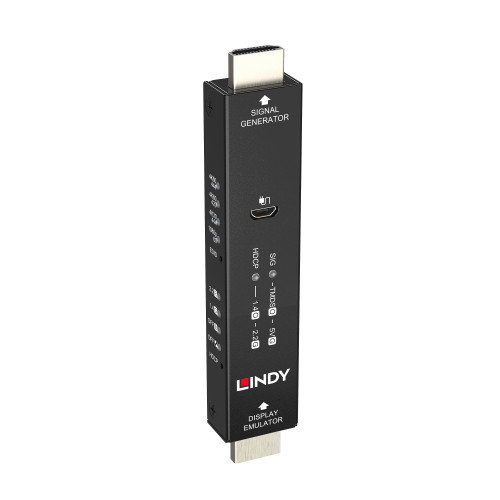 Lindy 32683 Emulador EDID HDMI, Sincronizador de Monitor 4K UHD 3840x2160, Ancho de Banda 18 Gbit/s, HDCP 1.4/2.2, USB Micro-B, Carcasa de Metal Negro