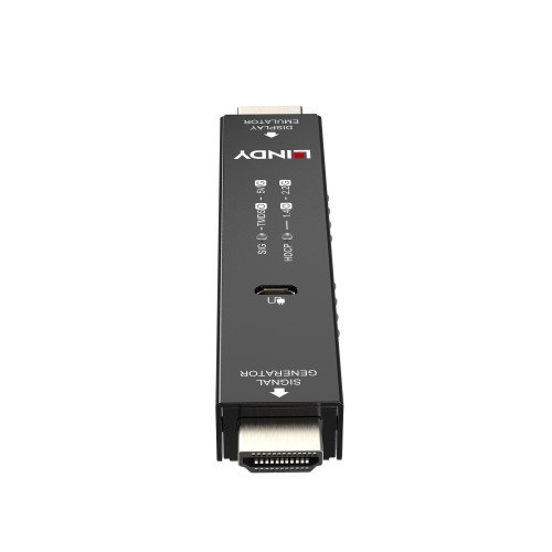 Lindy 32683 Emulador EDID HDMI, Sincronizador de Monitor 4K UHD 3840x2160, Ancho de Banda 18 Gbit/s, HDCP 1.4/2.2, USB Micro-B, Carcasa de Metal Negro