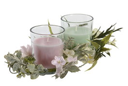 DKD Home Decor Vela Shabby Rosa Verde Cera Parafina Set de 2 Piezas 5 x 5 x 6 cm 60 gr