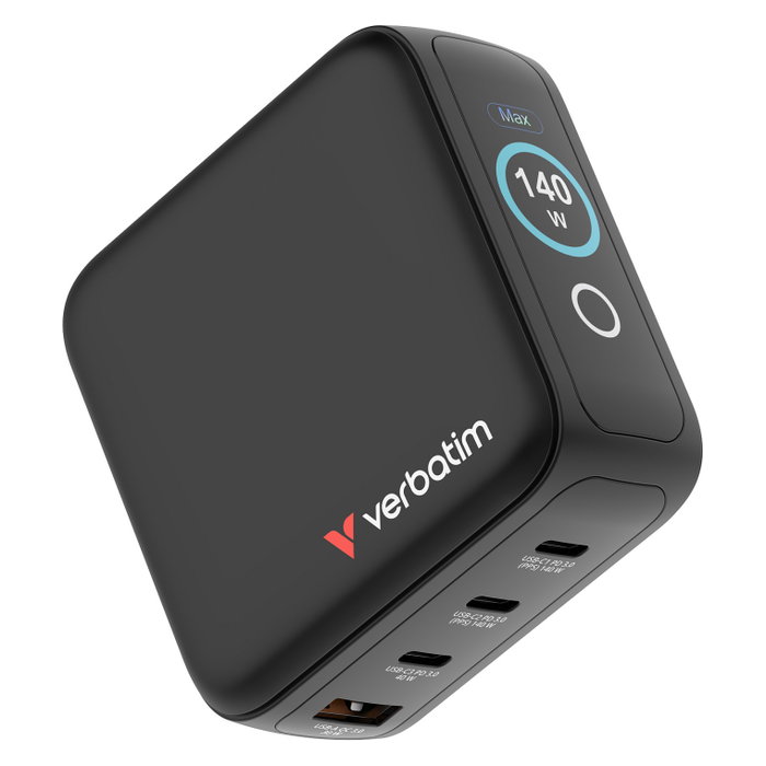 Verbatim Mini GaN Charger 140W con Pantalla y 4 Puertos