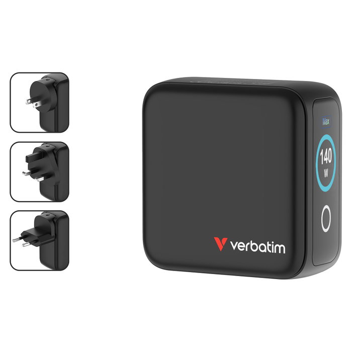 Verbatim Mini GaN Charger 140W con Pantalla y 4 Puertos