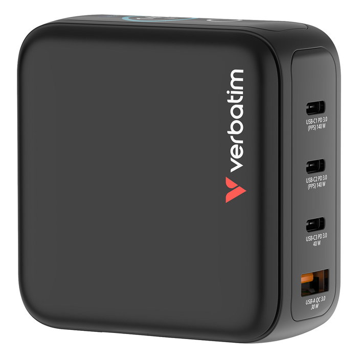 Verbatim Mini GaN Charger 140W con Pantalla y 4 Puertos