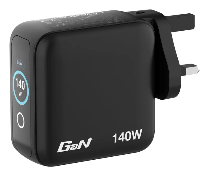 Verbatim 30240 Cargador de Pared GaN 140W Universal con Pantalla, 3 Puertos USB-C y 1 USB-A, Tecnología Quick Charge 3.0 y Power Delivery, Negro