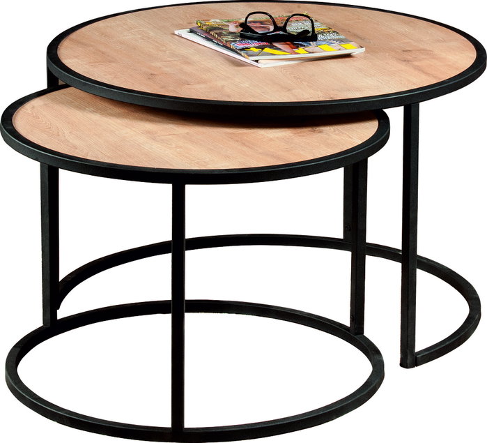 Hanah Home Tambur - Mesas Nido de Roble y Negro con Estante de Almacenamiento Adicional, Juego de 2
