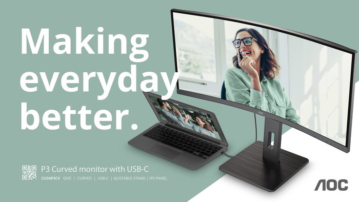 AOC CU34P3CV Monitor Curvo 34 Pulgadas WQHD VA 100Hz USB-C Negro