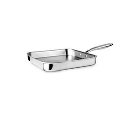Ibili Sartén Asador Grill Liso Triply Natural (Inox/Alum/Inox) 28 cm - Sin Recubrimiento Antiadherente - Para Todo Fuego y Horno