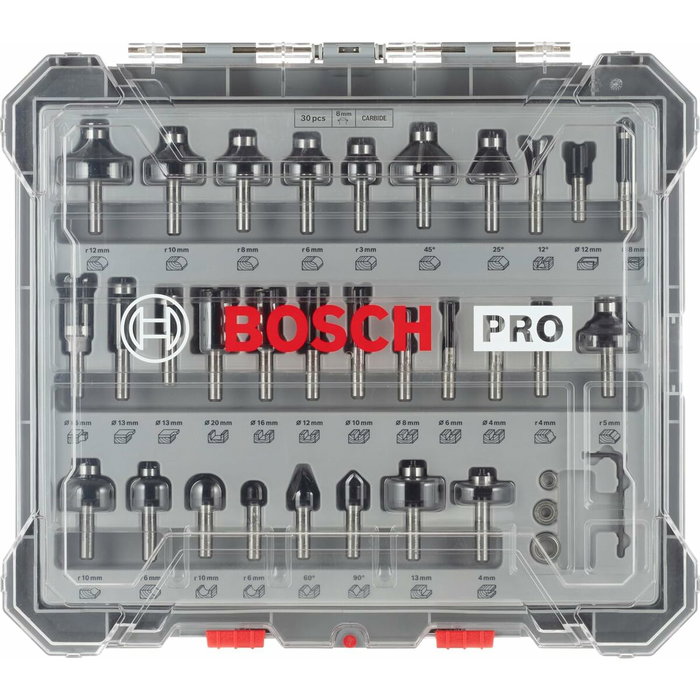 Bosch Professional Juego de 30 fresas mixtas con diámetro de vástago de 8 mm