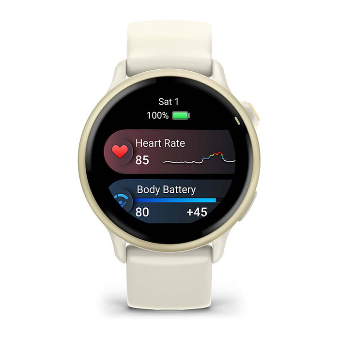 Garmin vivoactive 6 Reloj Deportivo con Pantalla AMOLED 1.2" GPS y Monitor Cardíaco, Blanco Hueso/Lunar Gold Aluminio