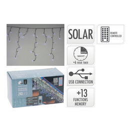 Basics Cortina Solar Recargable de 240 LEDs, Luz Fría, 10,8 m