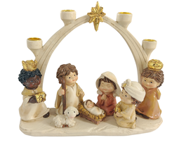 DKD Home Decor Nacimiento de Resina Blanco y Dorado