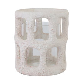 DKD Home Decor Portavelas Cemento y Cristal Crema