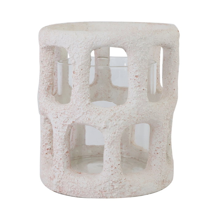 DKD Home Decor Portavelas Cemento y Cristal Crema DKD Home Decor Portavelas Cemento y Cristal Crema