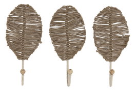 DKD Home Decor Perchero Pared Tropical Yute Metal Natural Set de 3 (2 Unidades) 4 x 26 x 12 cm