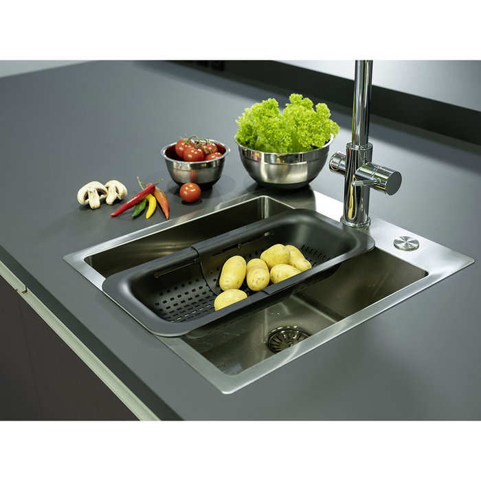 Wenko Escurreplatos Extensible Sievo 36,5 a 50 cm, Negro