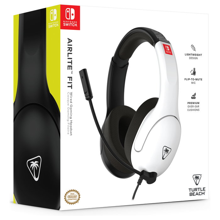 Turtle Beach Airlite Fit Auriculares Gaming con Cable, Licencia Oficial Nintendo Switch/Switch Lite/Switch OLED, Color Negro y Blanco, Circumaural, 20-20000 Hz