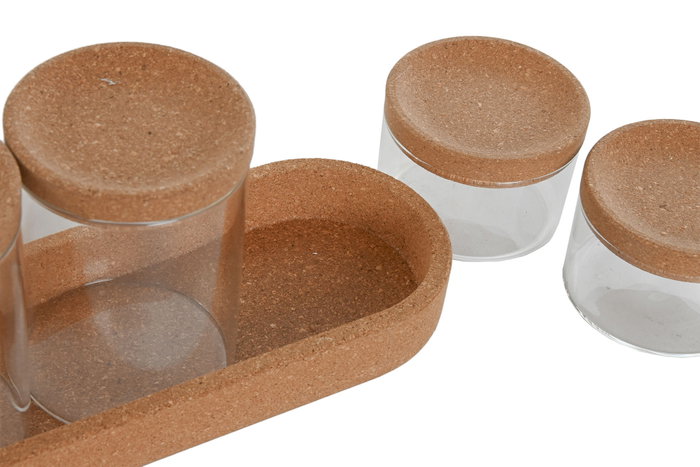 DKD Home Decor Set de 5 Botes de Borosilicato y Corcho para Algodón
