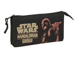 Safta Estuche Portatodo Escolar Mandalorian & Grogu Triple Compartimento con 3 Cremalleras 120x220x30 mm