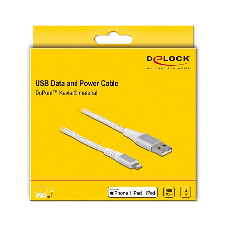 DeLOCK Cable USB de datos y carga DuPont™ Kevlar® blanco 3 m DeLOCK Cable USB de datos y carga DuPont™ Kevlar® blanco 3 m