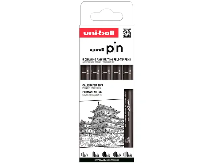 Uniball PIN Set de 5 Rotuladores Calibrados Negro (0,1-0,9 mm) Uniball PIN Set de 5 Rotuladores Calibrados Negro (0,1-0,9 mm)