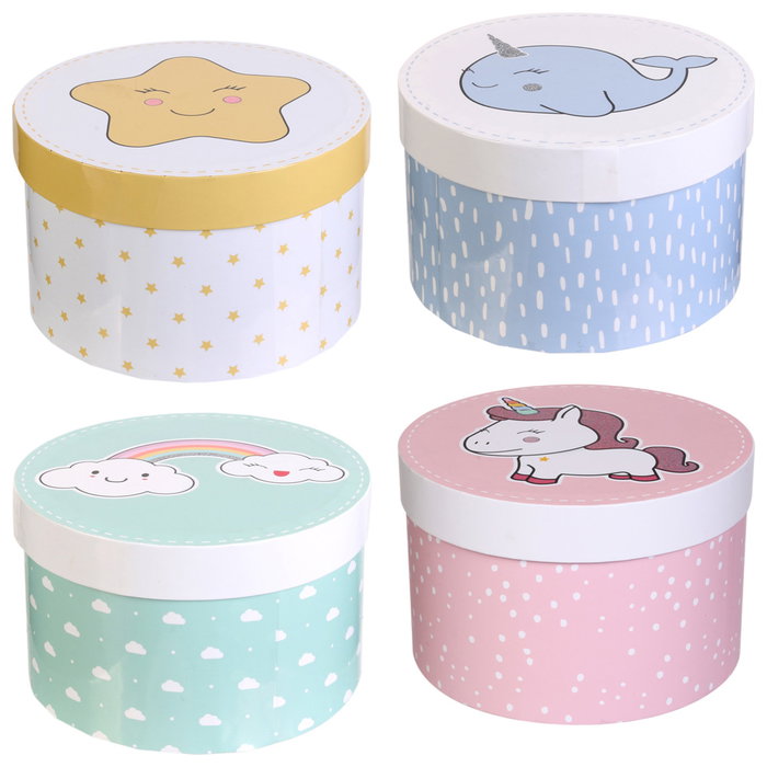 Home Deco Kids Caja Con Compartimentos para Guardar Recuerdos y Pequeños Tesoros, Ilustraciones Variadas (Estrella, Unicornio, Arcoíris), 20x12.5 cm