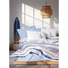 Juego de Cama 220x240 cm + 2 Fundas de Almohada 60x60 cm - 100% Algodón - Azul - ASI8684283035311
