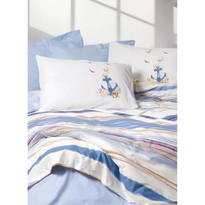 Juego de Cama 220x240 cm + 2 Fundas de Almohada 60x60 cm - 100% Algodón - Azul - ASI8684283035311