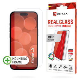Displex Protector de Pantalla de Cristal Templado 10H para iPhone 15 - Resistente a Impactos y Rayones, Transparente, Aplicación en Seco Sin Burbujas