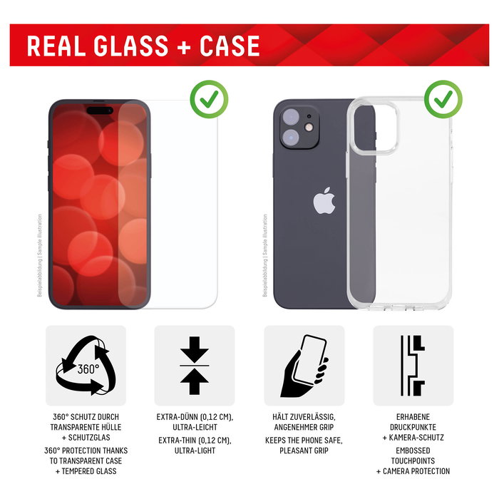 Displex Protector de Pantalla de Cristal Templado 10H para iPhone 15 - Resistente a Impactos y Rayones, Transparente, Aplicación en Seco Sin Burbujas