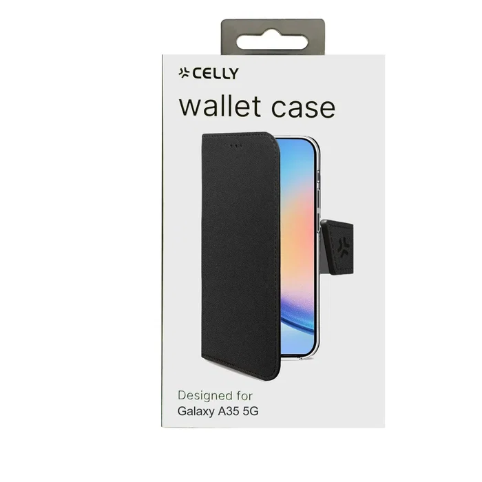 Celly WALLY1063 - Funda cartera con soporte, imitación piel, Negro, para Samsung Galaxy A35 5G, 6.6" (16.8 cm), con 3 bolsillos para tarjetas Celly WALLY1063 - Funda cartera con soporte, imitación piel, Negro, para Samsung Galaxy A35 5G, 6.6" (16.8 cm), con 3 bolsillos para tarjetas