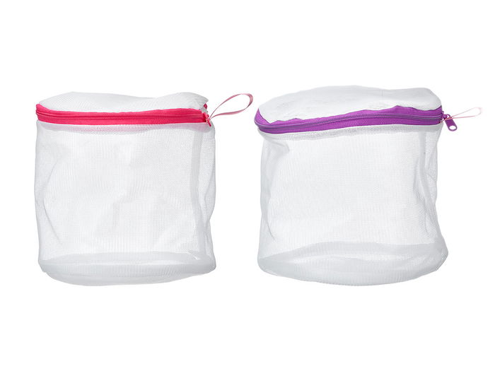 Kipit Set 2 Bolsas Lavadora Sujetador Plástico Poliéster Rosa Morado 19x29x2.5 cm (Set de 24)