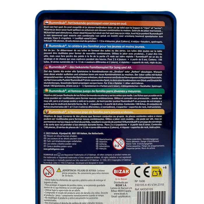 Bizak Rummikub Caja Metálica 64550105 Juego de Números Original para Viaje