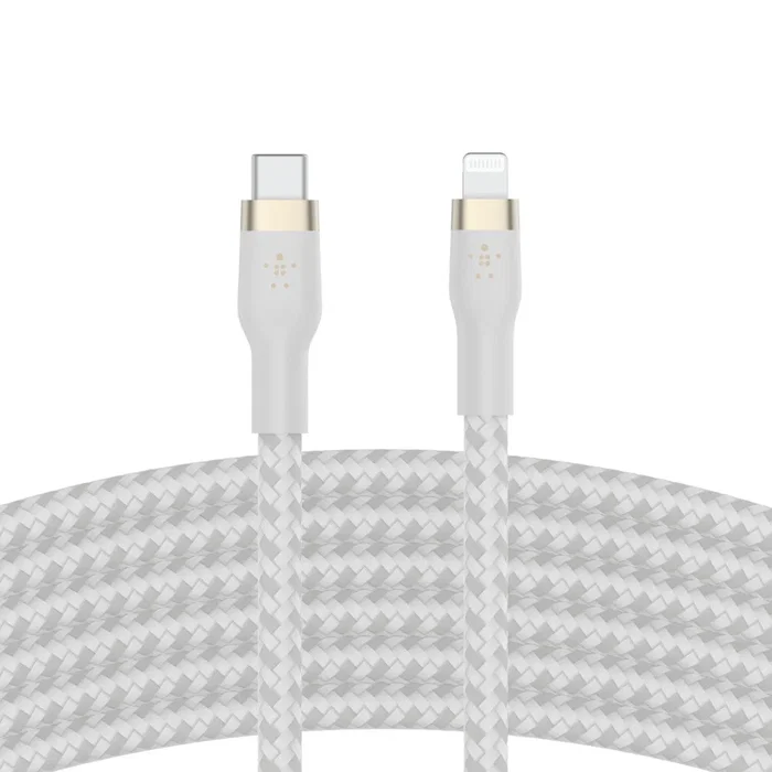 Belkin CAA011BT3MWH Cable USB-C a Lightning 3m Blanco Silicona para iPhone, iPad y AirPods - Compatible con iPhone 13, 12, 11, X, SE, iPad Pro, Air, Mini